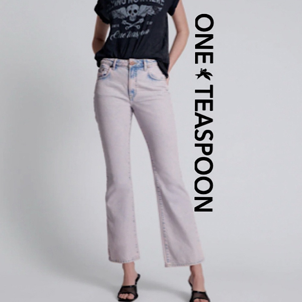 One Teaspoon | Charlie High Waist Slim Flared Denim Jeans - Pink Haze - …